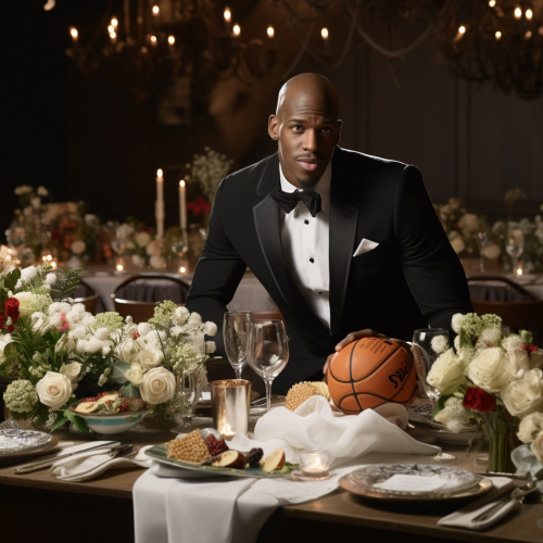 Anthony Edwards dribbling basketball on dinner table