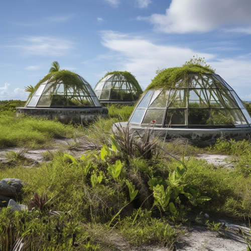 Mounds with vegetation and glass structures