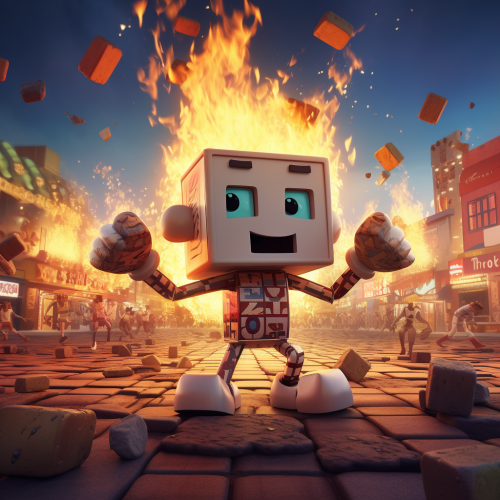 Dancing cube in front of movie theater