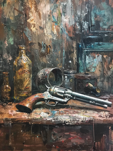 Antique revolver on old desk