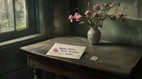 Antique writing table with envelope