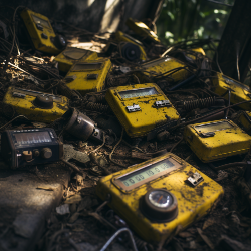 Antique yellow geiger counters resting on old concrete Antique yellow geiger counters resting on old concrete