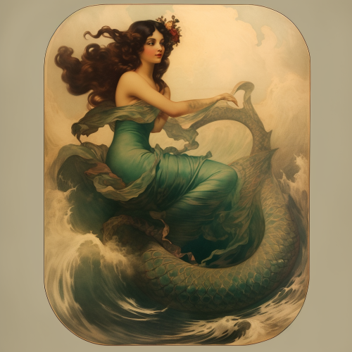 Antique vintage mermaid with dramatic color