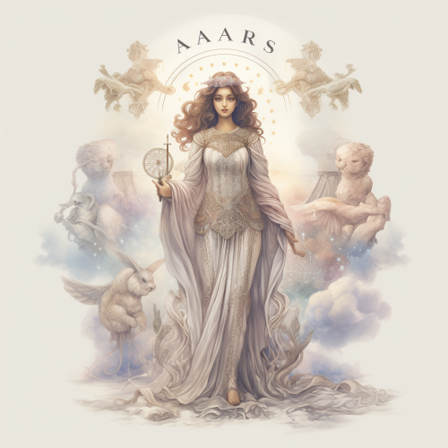 Detailed Aquarius Medieval Woman in Foggy Landscape