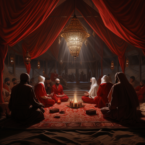 Group meditating in Arabic-style tent