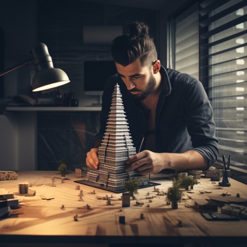 Architect building skyscraper with stripes