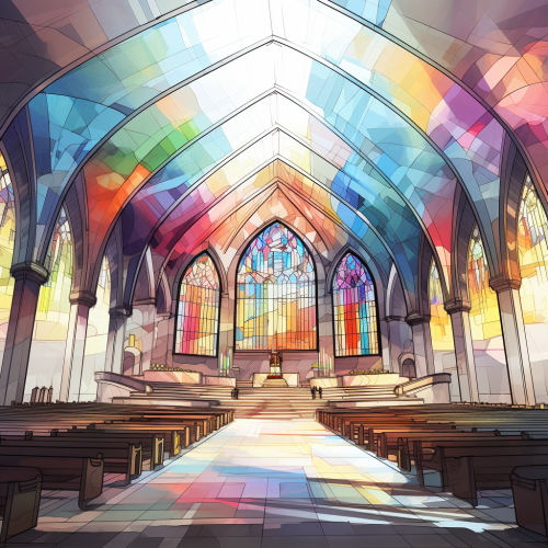 Colorful architectural projector screen inside church Colorful architectural projector screen inside church
