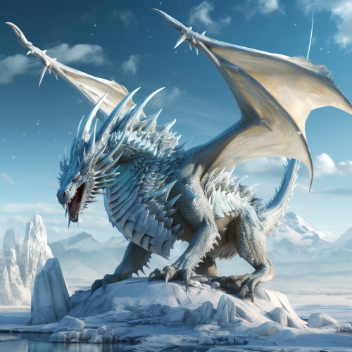 Arctic dragon and honeybee flying over icy winter field