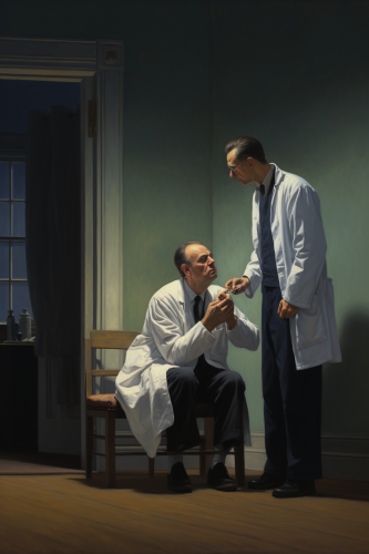 Physician arguing with death over patient's fate