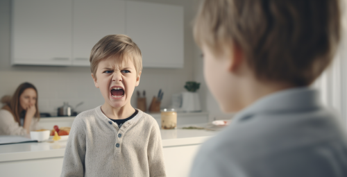 Frustrated child arguing with parents