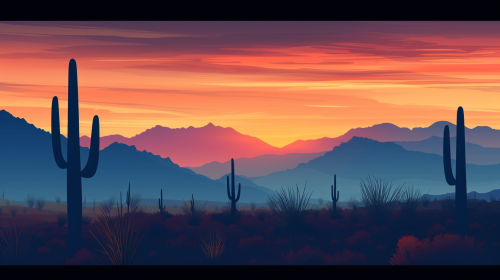 Arizona desert landscape with mountains and sunset