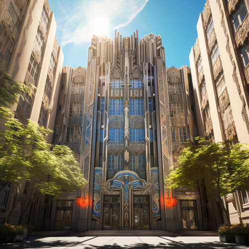 Art Deco High Rise Sunlight Foliage Detail Windows