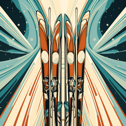 Winter-themed art deco ski equipment