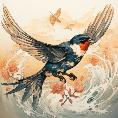 Art Nouveau Swallow Birds Drawing