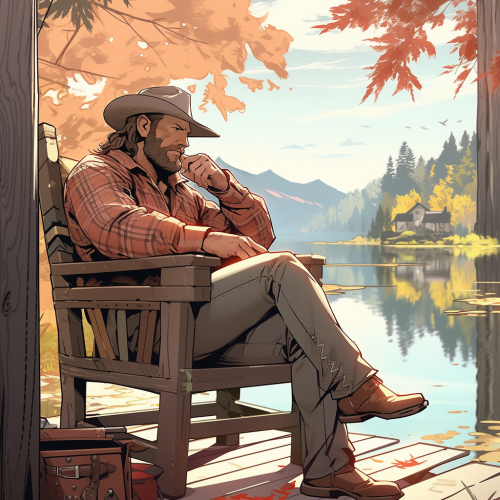 Arthur Morgan enjoying the serene lake view