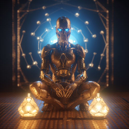 Artificial Robot Man with Lightbulb and Chakras