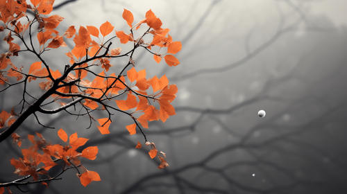 Black and white photograph of vibrant autumn leaves