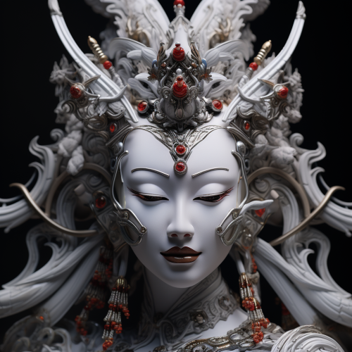 Asian Female God Sculpture on Neon Background