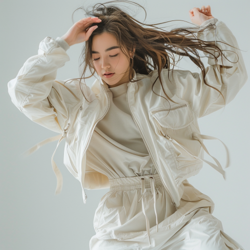 Asian female in white jacket dancing Asian female in white jacket dancing