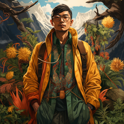 Asian man in vibrant clothes