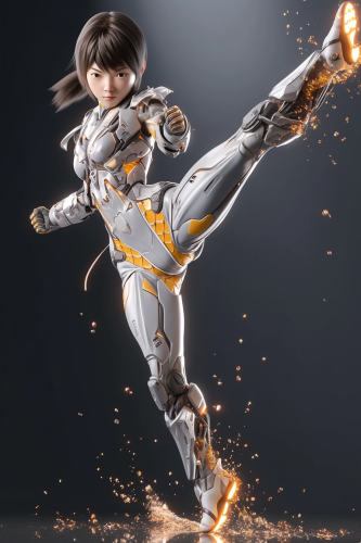 Asian woman MMA fighter kicking with power