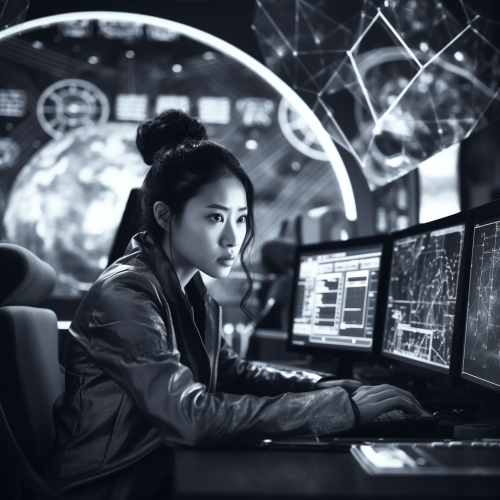 Asian lady working with AI technology