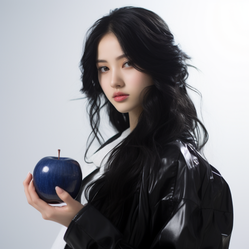 Asian White Girl with Long Black Hair Close-up