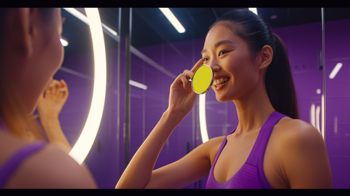 Asian woman smiling in mirror