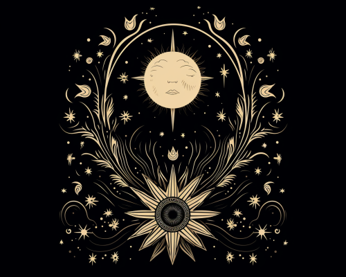 Astral tattoo with big moon illustration