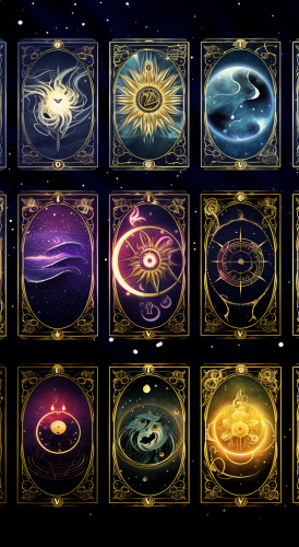 Astrology Tarot with Spiral Universe, Infinity Symbol, Moon, Sun Astrology Tarot with Spiral Universe, Infinity Symbol, Moon, Sun