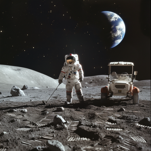 American astronaut golfing on lunar surface