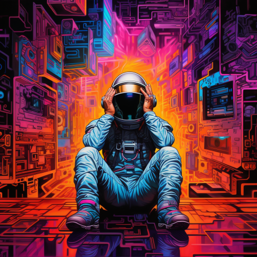 Astronaut in Despair with TV Waves