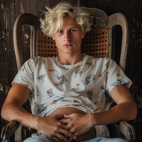 College Boy Hands on Stomach