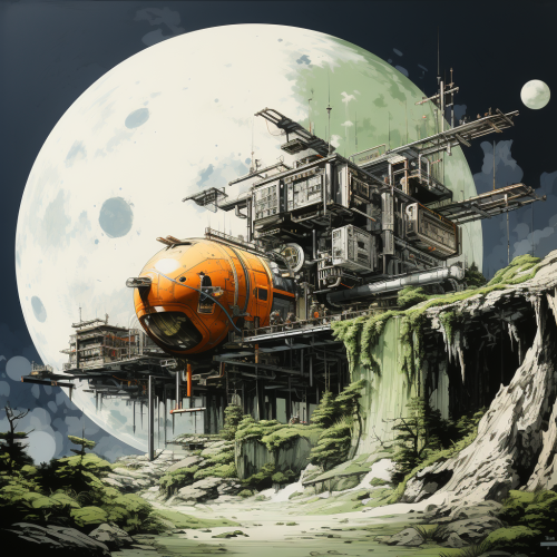 Detail of attack spaceship hiding behind moon