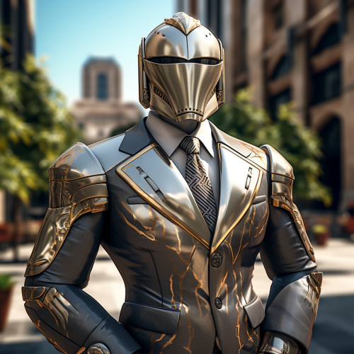 Professional attorney in medieval paladin pose