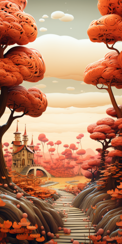 Whimsical autumn landscape art