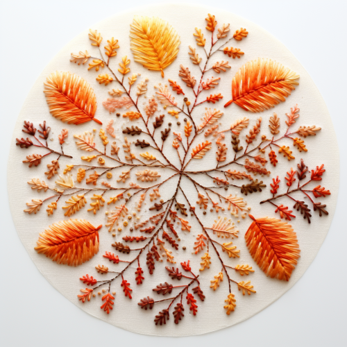 Autumn leaves dot embroidery on white background