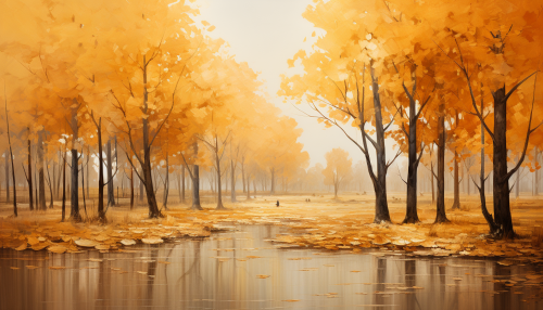 Golden autumn leaves in serene woods