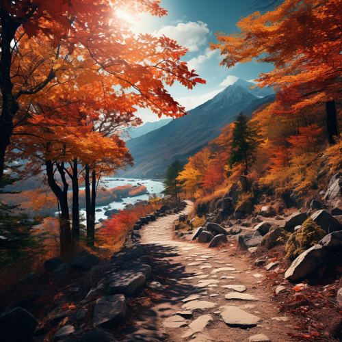 Vibrant autumn leaves on majestic mountains