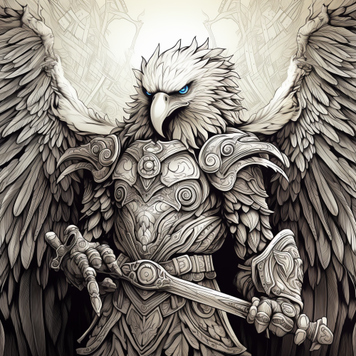 Aztac warrior with sword and eagle in background