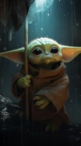Cute Baby Yoda in Photorealistic Dusk Setting