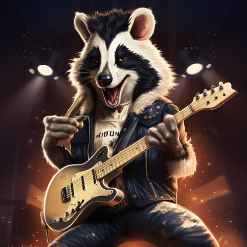 Realistic cartoon-style badger Elvis Presley impersonator in concert