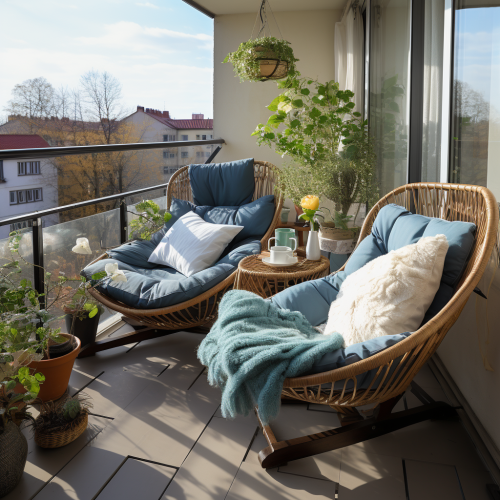 Comfortable balcony chair set with cushions