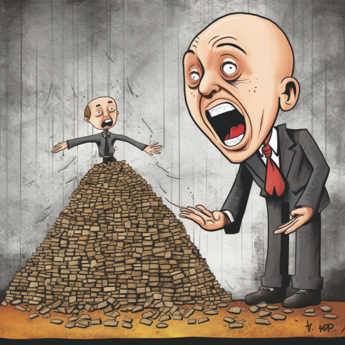 Child's drawing of bald man being crushed