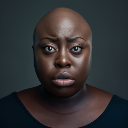 Close-up of a Bald Black Woman Making a Weird Face