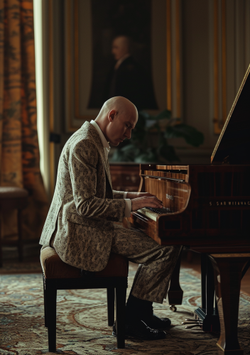Stylish Bald Head Playing Piano