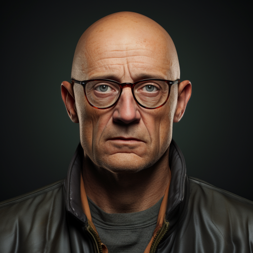 Bald man with glasses