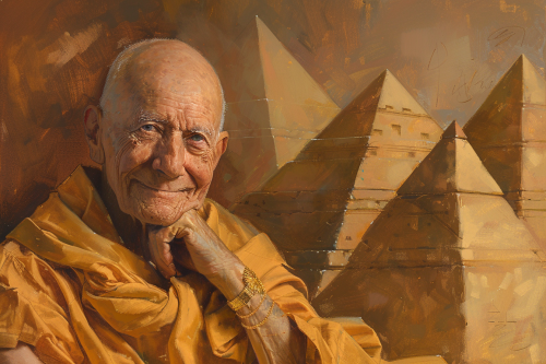 Balding Elderly Man with Golden Aura Smiling