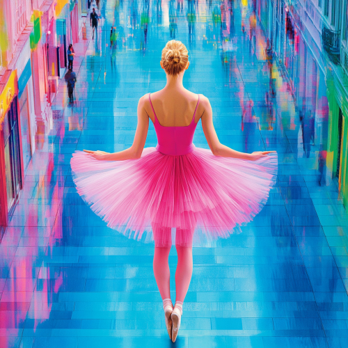 Ballerina doing pirouette neon glitching