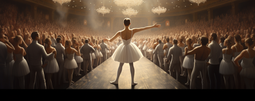 Two ballerinas en pointe embracing on stage